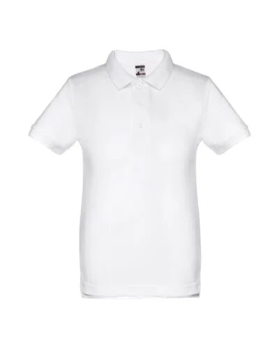 THC ADAM KIDS WH. Παιδικό πουκάμισο πόλο με κοντά μανίκια (unisex). Λευκό χρώμα