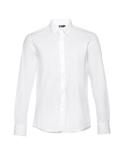 THC PARIS WH. Ανδρικό μακρυμάνικο πουκάμισο από ποπλίνα. άσπρο χρώμα
