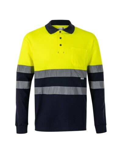 VL PLUTO. Μπλουζάκι πόλο με μακρύ μανίκι, δίχρωμο πικέ (150g/m²), από βαμβάκι (55%) και πολυεστέρα (45%)