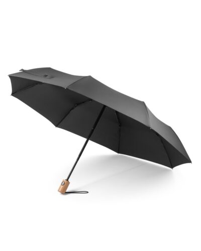 RIVER. Πτυσσόμενη ομπρέλα 190T ανακυκλωμένο πολυεστέρα (100% rPET) pongee με ξύλινη λαβή