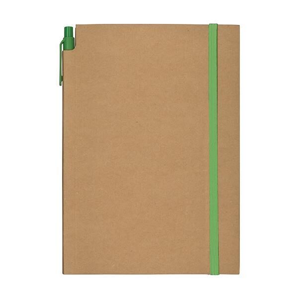 promo μπλοκ ριγέ Α5 80 φύλλων με πράσινο λάστιχο και στυλό