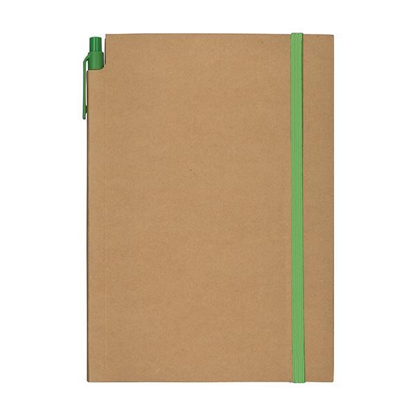 promo μπλοκ ριγέ Α5 80 φύλλων με πράσινο λάστιχο και στυλό