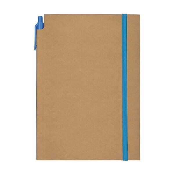 promo μπλοκ ριγέ Α5 80 φύλλων με μπλε λάστιχο και στυλό